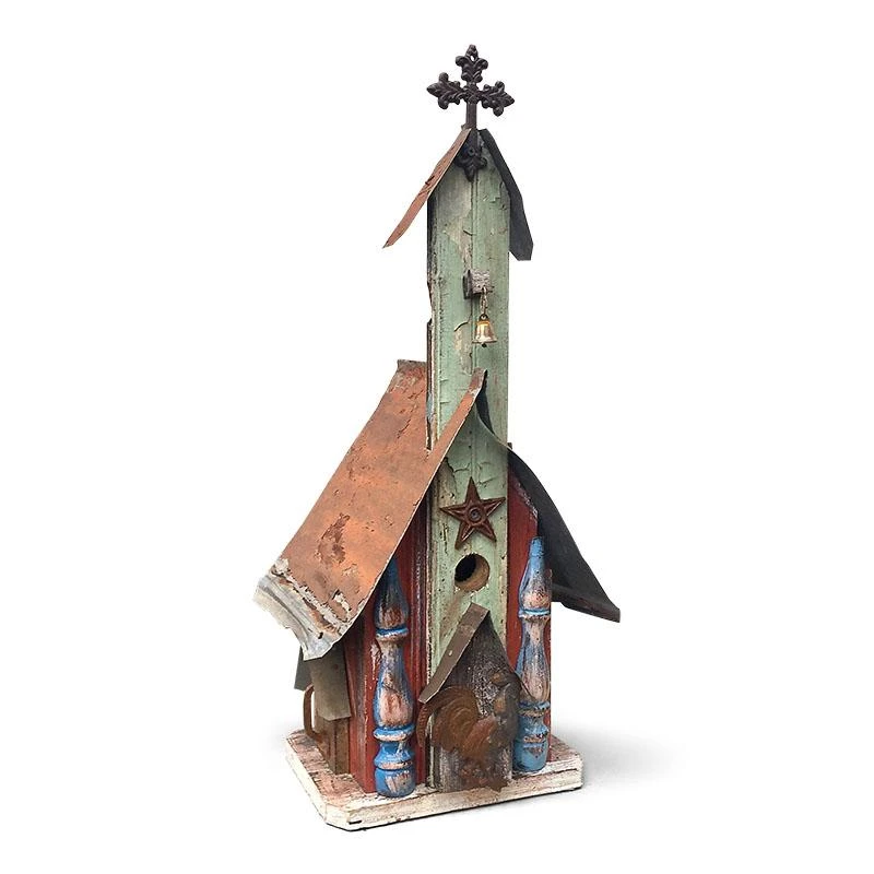 Barn Wood & Tin Church Birdhouses 6 Barn Wood & Tin Church Birdhouses - Image 4