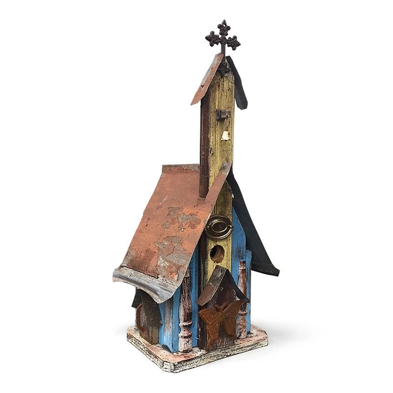 Barn Wood & Tin Church Birdhouses 5 Barn Wood & Tin Church Birdhouses - Image 3