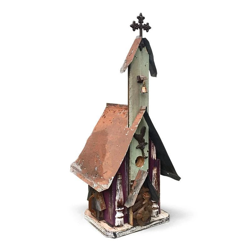 Barn Wood & Tin Church Birdhouses 4 Barn Wood & Tin Church Birdhouses - Image 2