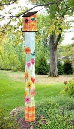 Birdhouse Art Poles 6 Ft. Post -Koziol Houses Shop Gerbera Daisy Birdhouse Pole