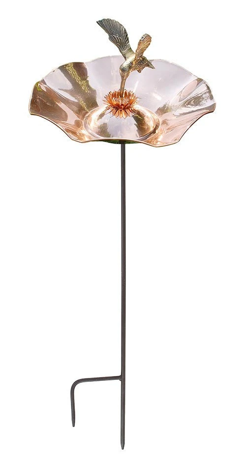 Copper Hummingbird Bird Bath-Iron Stake 4 Copper Hummingbird Bird Bath-Iron Stake - Image 2