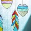 Stained Glass Heart And Feather Mobile -Koziol Houses Shop Stained Glass Heart and Feather Mobile Detail