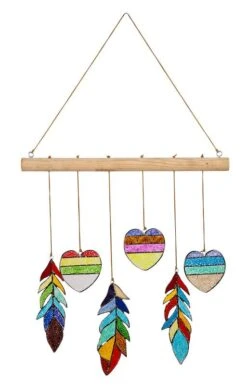Stained Glass Heart And Feather Mobile -Koziol Houses Shop Stained Glass Heart and Feather WindChime Mobile