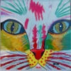 Ceramic Art Tile- Bright Cat Face- 2 Sizes -Koziol Houses Shop TC CAT2