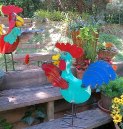 Jamming Roosters Metal Yard Art -Koziol Houses Shop rooster metal yard art