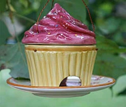 Ceramic Cupcake Bird Feeder -Koziol Houses Shop strawberry.feeder.smll